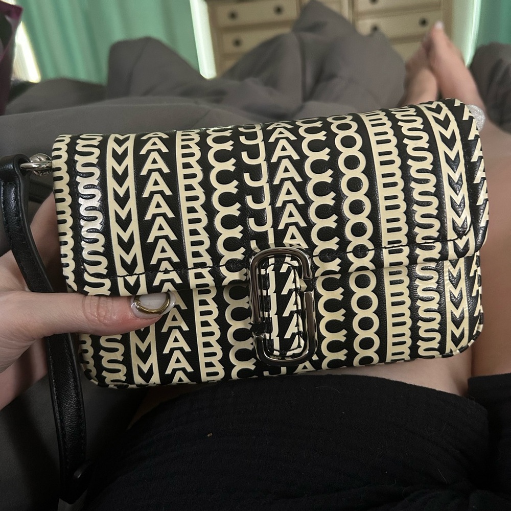 Marc Jacobs Black and Cream Crossbody Bag with Geometric Design